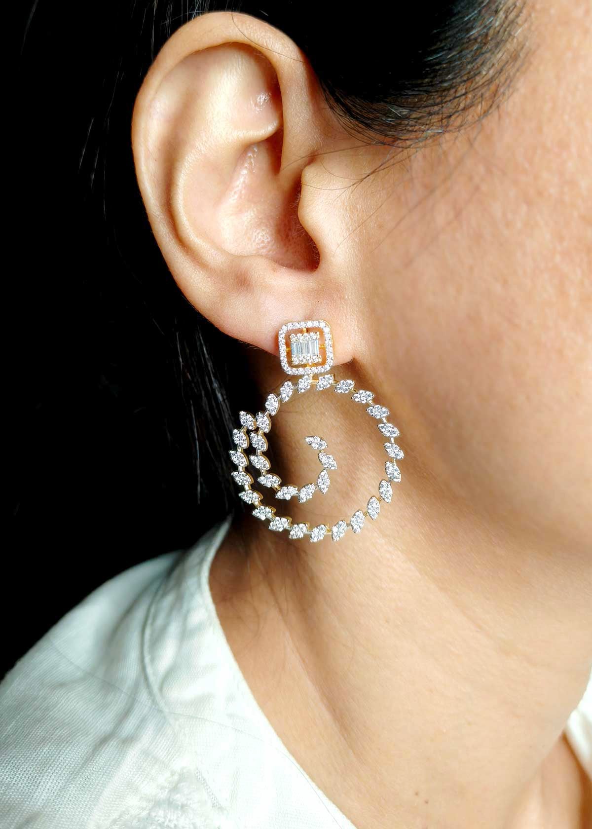Spiral Gold Silver Plated Cubic Zircon Hanging Earring For Women