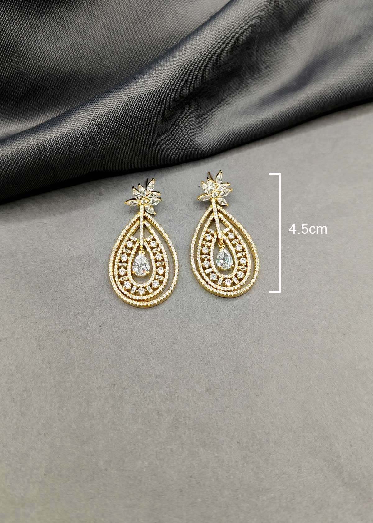 Gold And Silver Plated Floral Designer Teardrop Diamond Hanging Earrings For Women