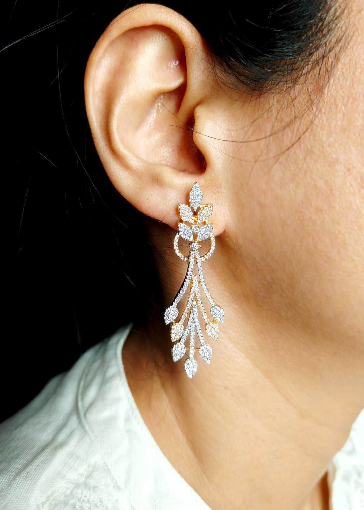 Delicate Floral Marquise Cubic Zircon Gold Silver Plated Hanging Earring For Women