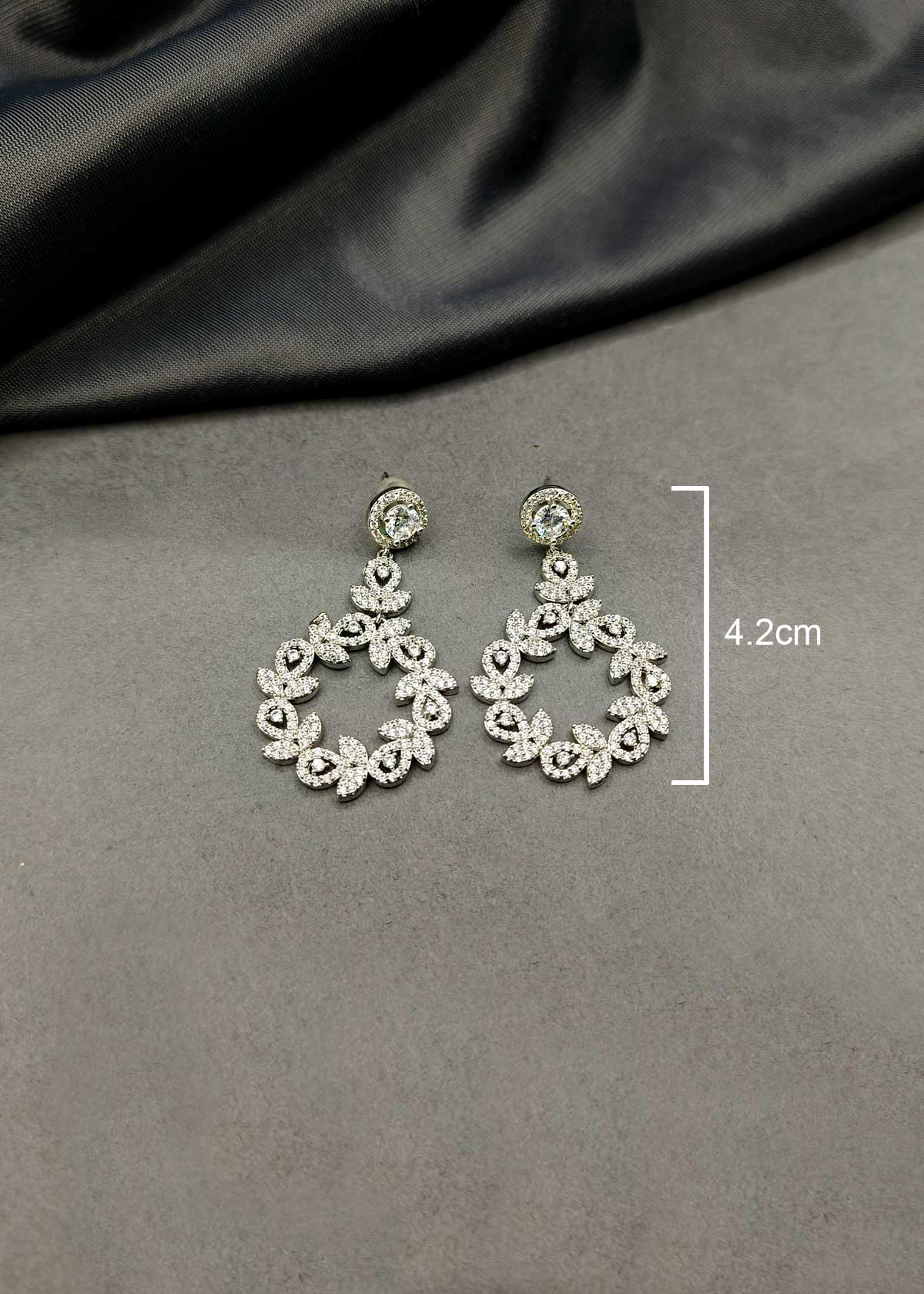Floral Hoop Drop Cubic Zircon Gold Plated Hanging Earring For Women