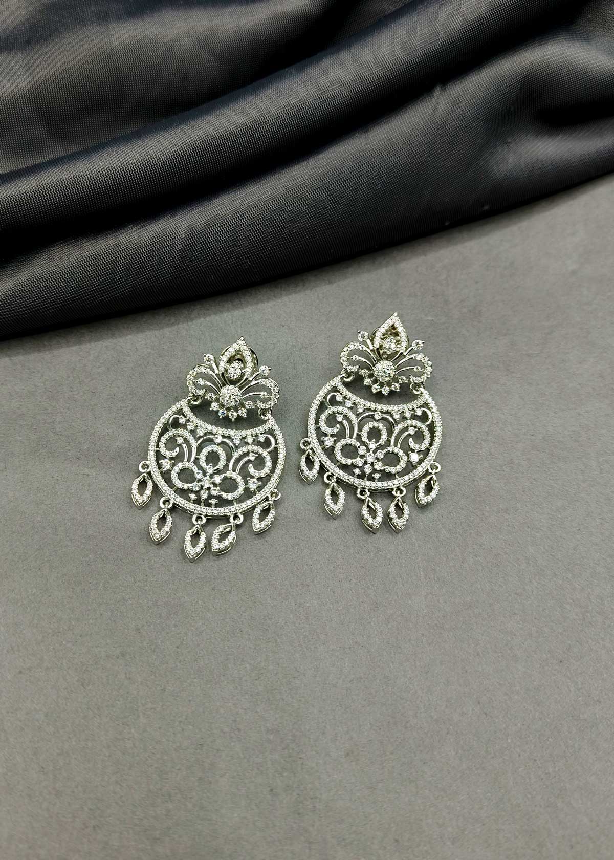 Elegant Chandbali Style Gold Silver Plated Cubic Zircon Long Earring For Women