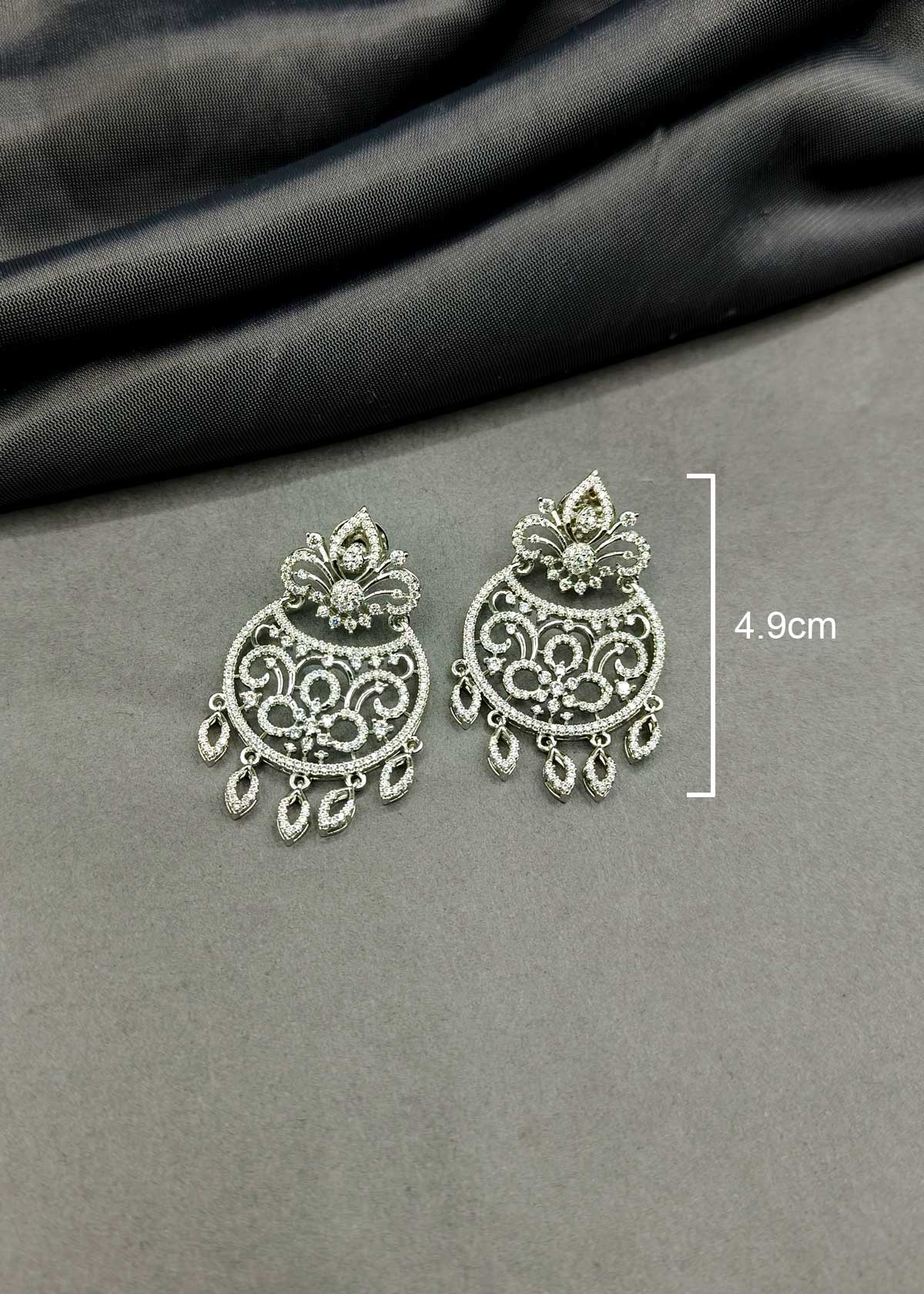 Elegant Chandbali Style Gold Silver Plated Cubic Zircon Long Earring For Women