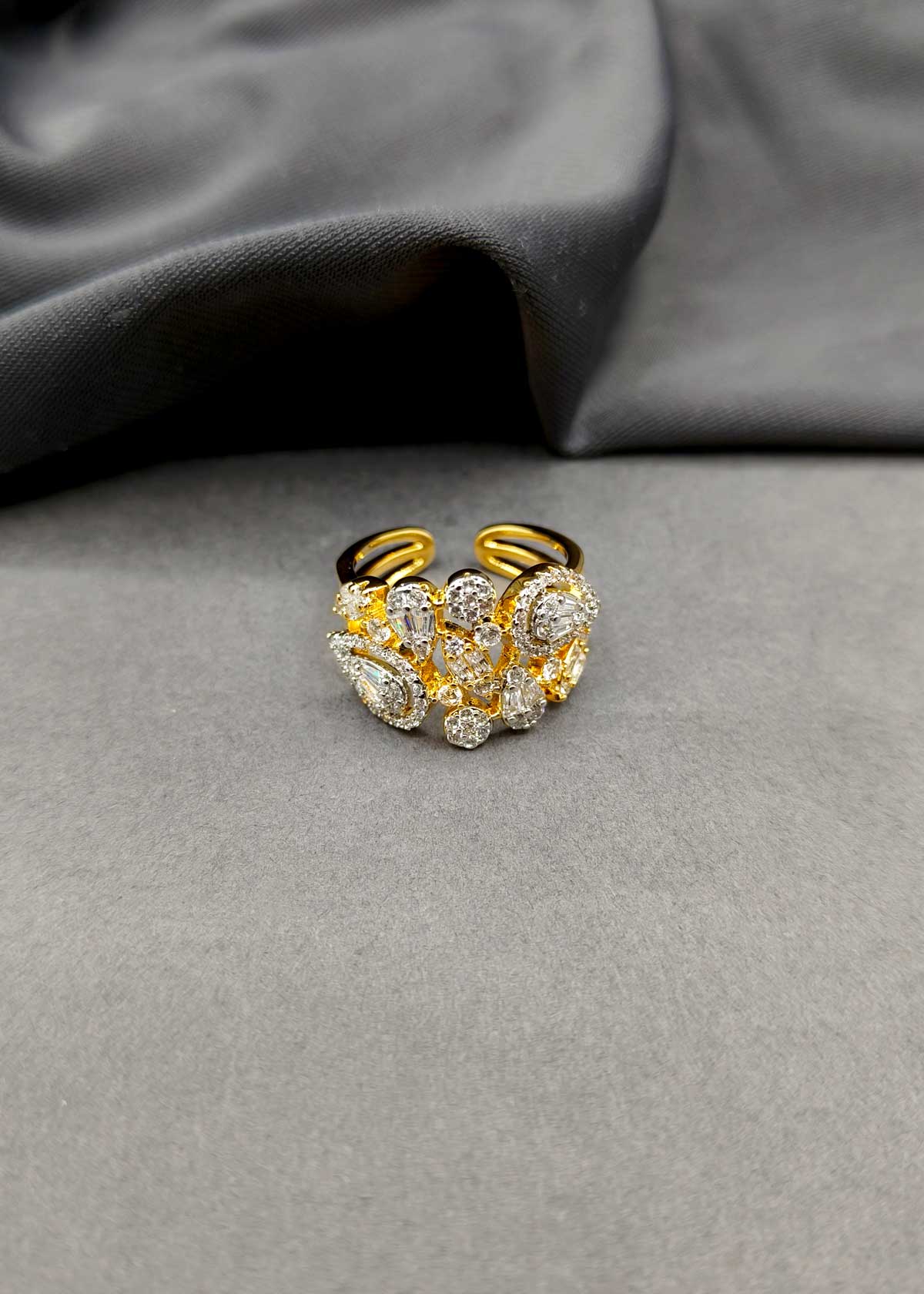 Fancy Marquise Cubic Zircon Gold Silver Plated Adjustable Finger Ring For Women