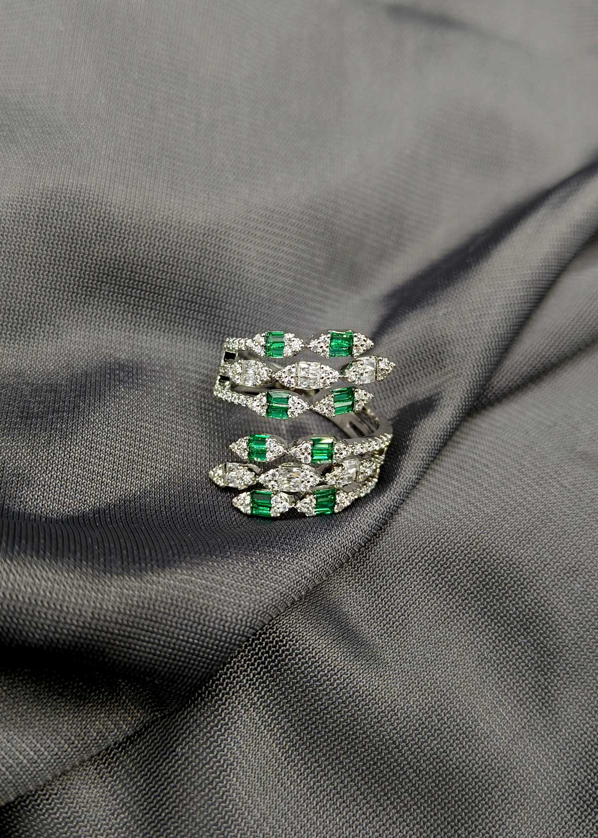 Luminous Leaf Wrap Style Gold Silver Plated Cubic Zircon Adjustable Finger Ring For Women