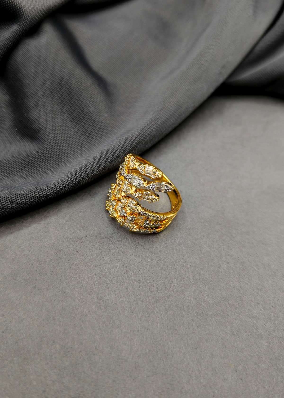 Luminous Leaf Wrap Style Gold Silver Plated Cubic Zircon Adjustable Finger Ring For Women