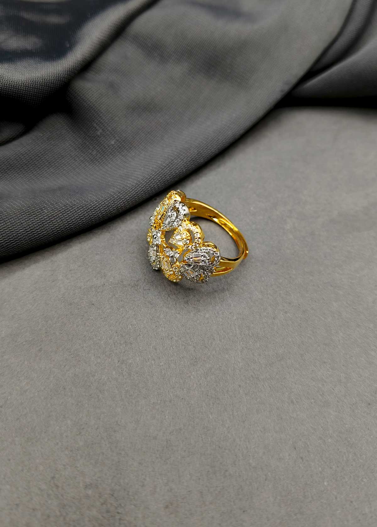 Luxurious Gold Silver Plated Cubic Zircon Adjustable Finger Ring For Women