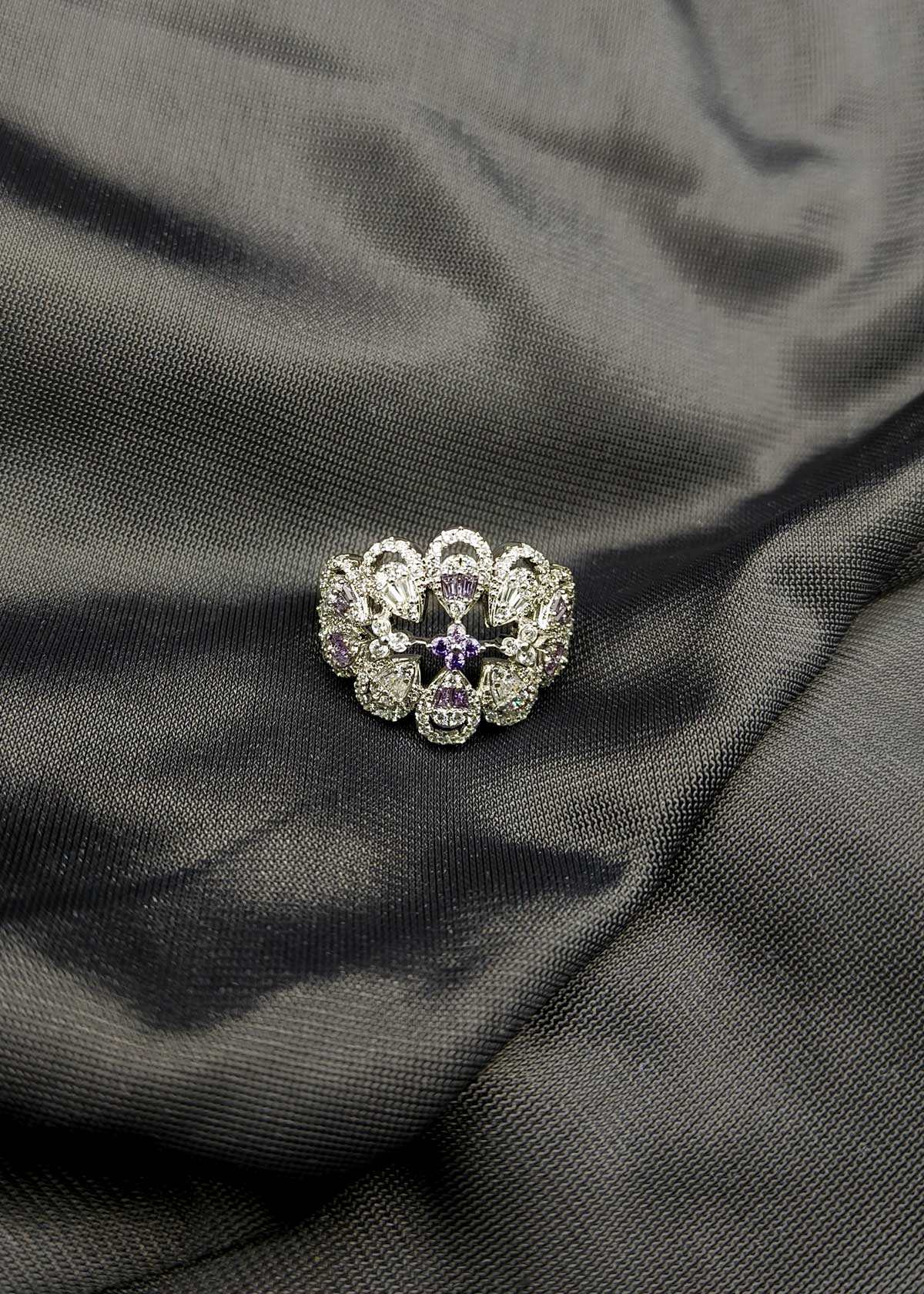 Luxurious Gold Silver Plated Cubic Zircon Adjustable Finger Ring For Women