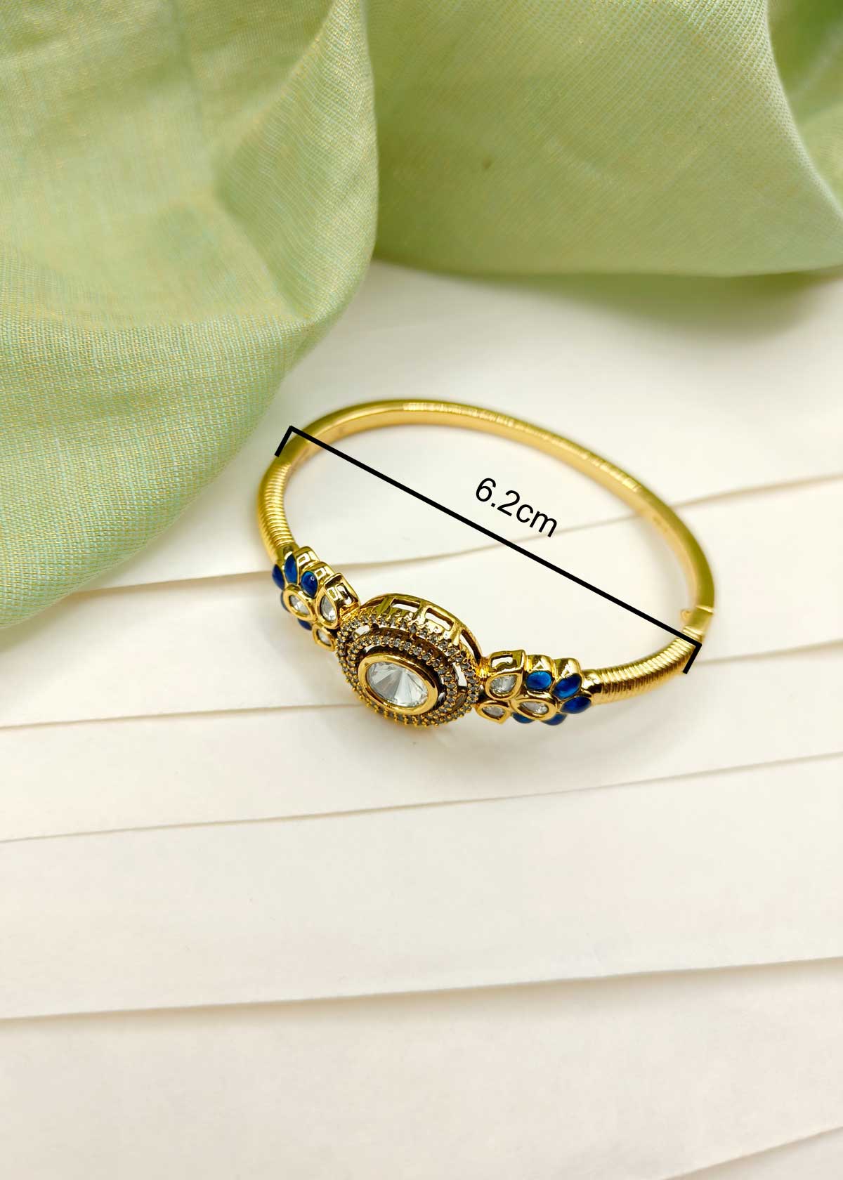Classic Gold Plated Kundan Cubic Zircon Openable Kada Bracelet For Women