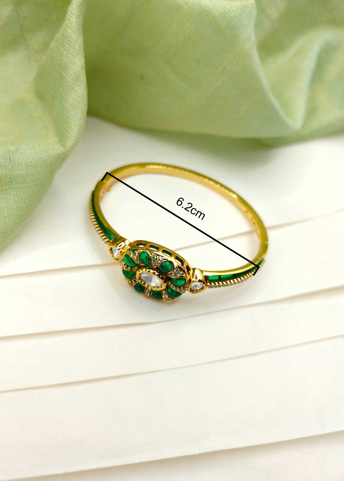 Traditional Gold Plated Kundan Cubic Zircon Openable Kada Bracelet For Women