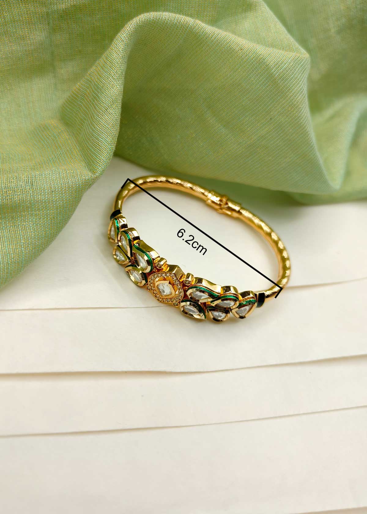Unique Style Gold Plated Kundan Cubic Zircon Openable Kada Bracelet For Women