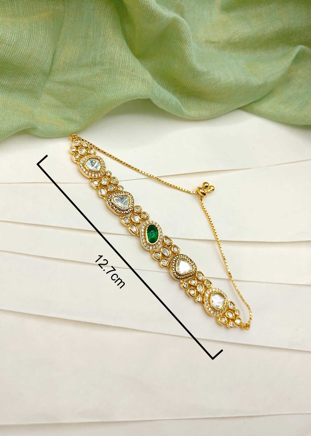 Versatile Kundan Cubic Zircon Gold Plated Slider Loose Bracelet For Women