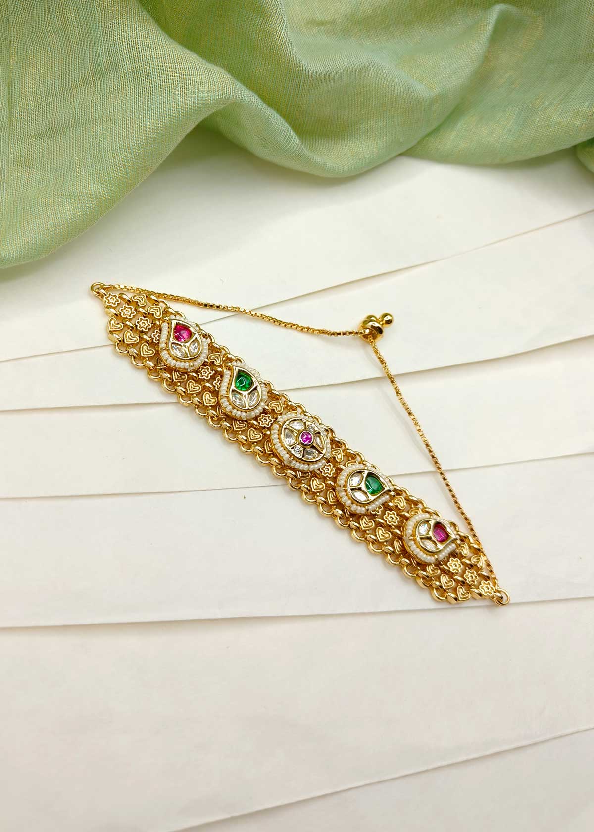 Charming Kundan Gold Plated Slider Loose Bracelet For Women