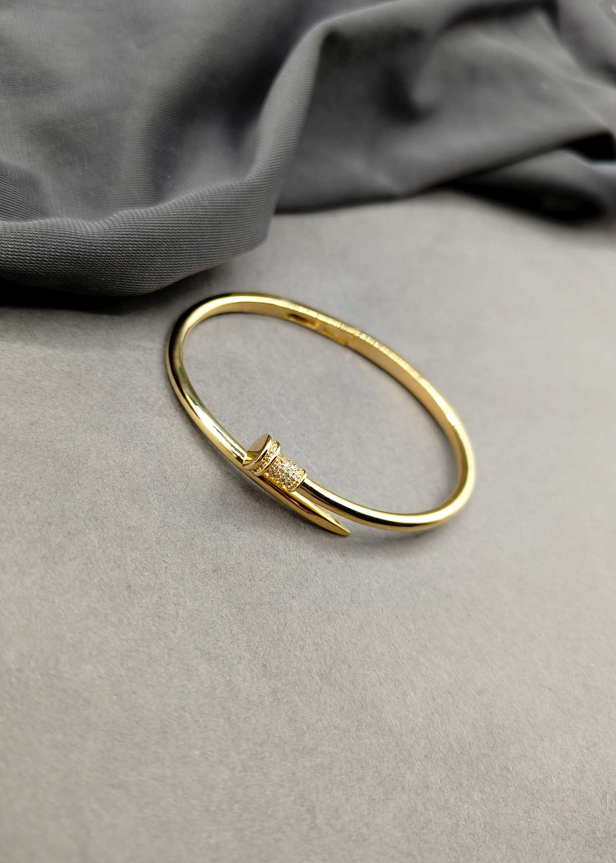 Bold Nail Inspired Cubic Zircon Gold Plated Kada Bracetet For Women