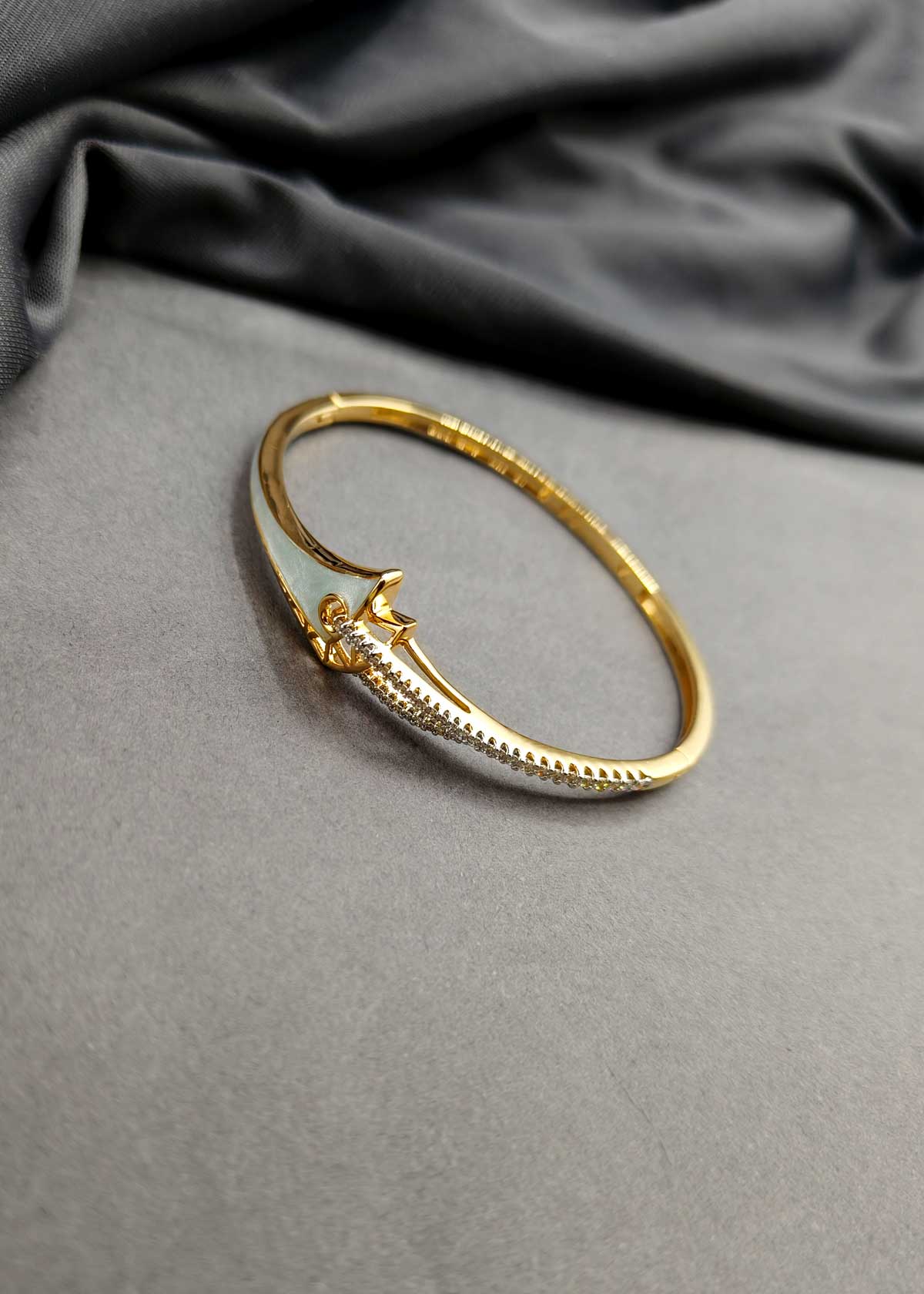 Unique Geometric Cubic Zircon Gold Silver Plated Kada Bracetet For Women