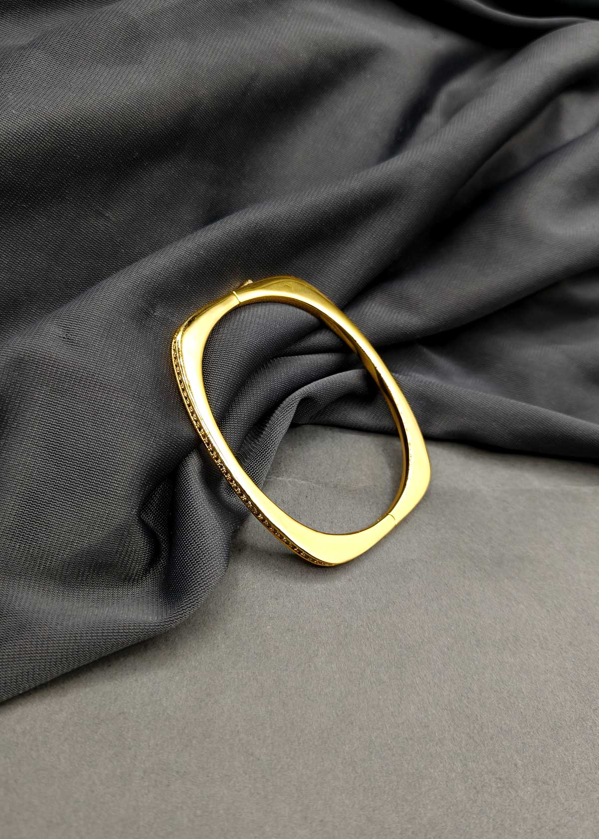 Classic Cubic Zircon Gold Plated Openable Kada Bracetet For Women