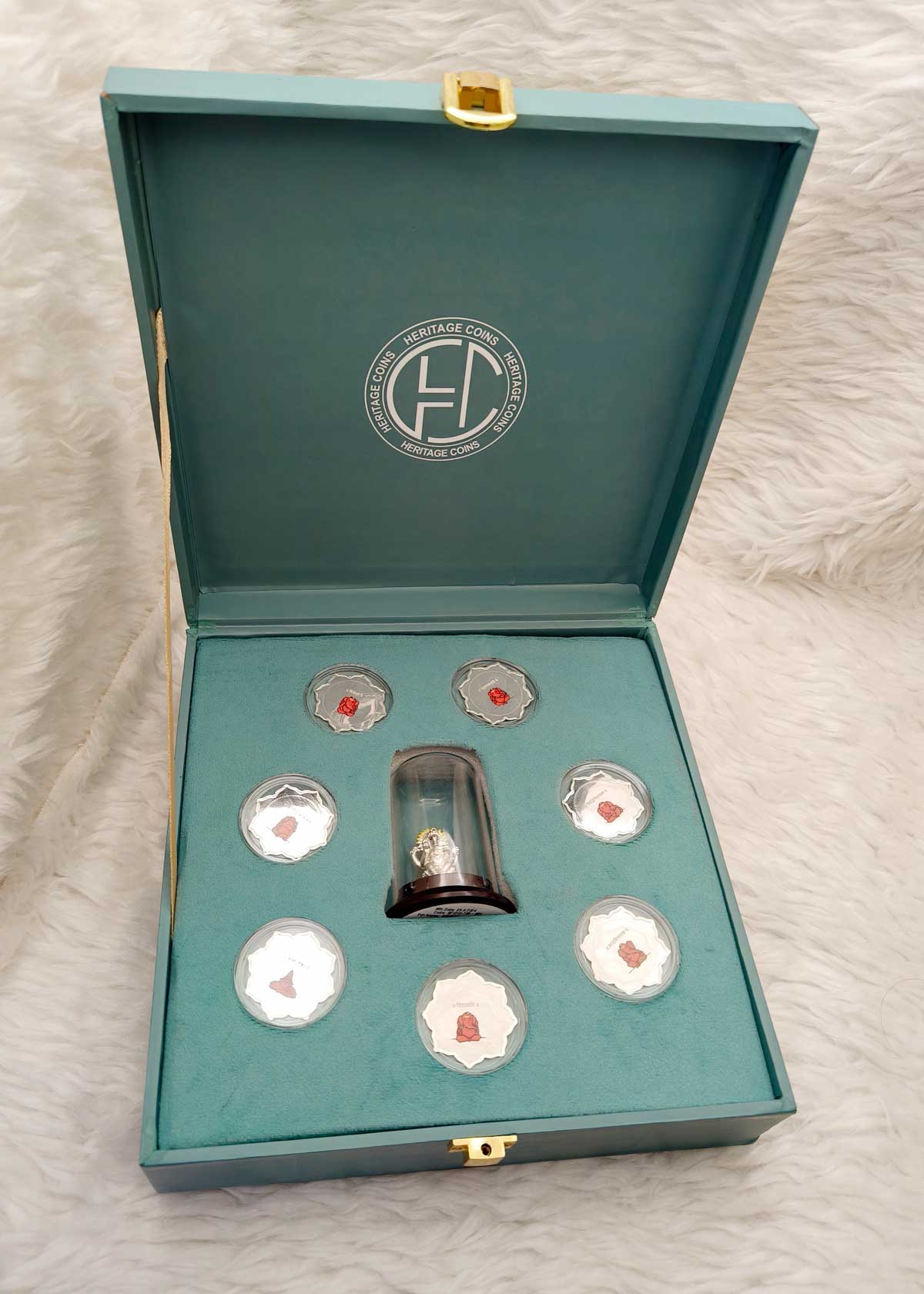 999 Fine Silver Ganesh Idol Gift Set With Meenakari Coin