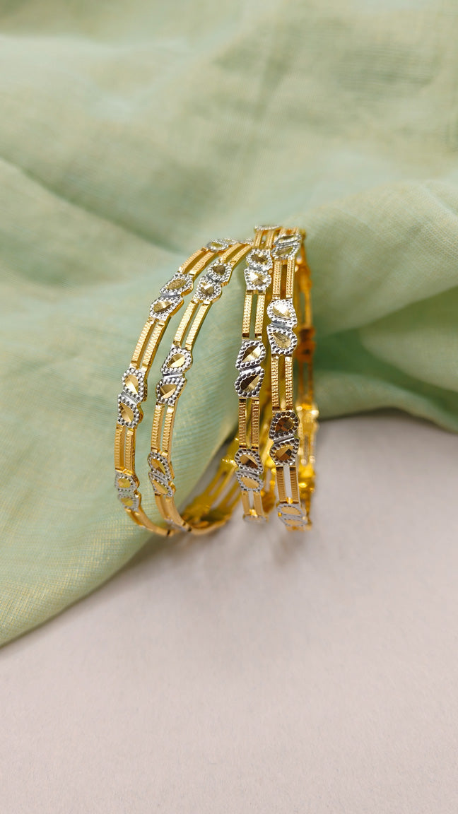 1 Gram Gold And Silver Plated Dual Tone Sleek Bangles (4Pcs)
