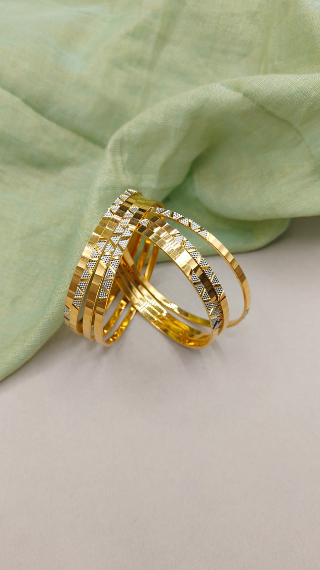 1 Gram Gold And Silver Plated Geometric Block Pattern Bangles (8Pcs)