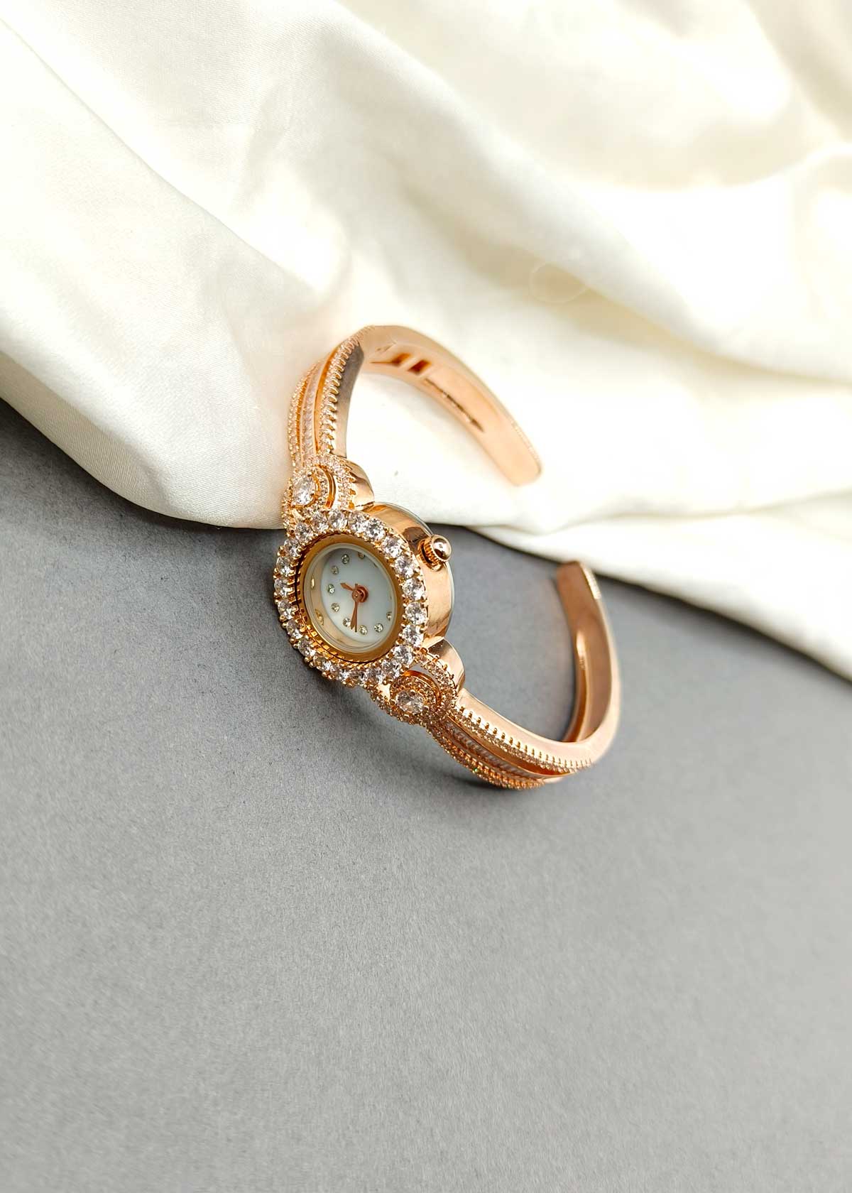 Sparkling Rose Gold Plated Cubic Zircon Cuff Style Women Watch