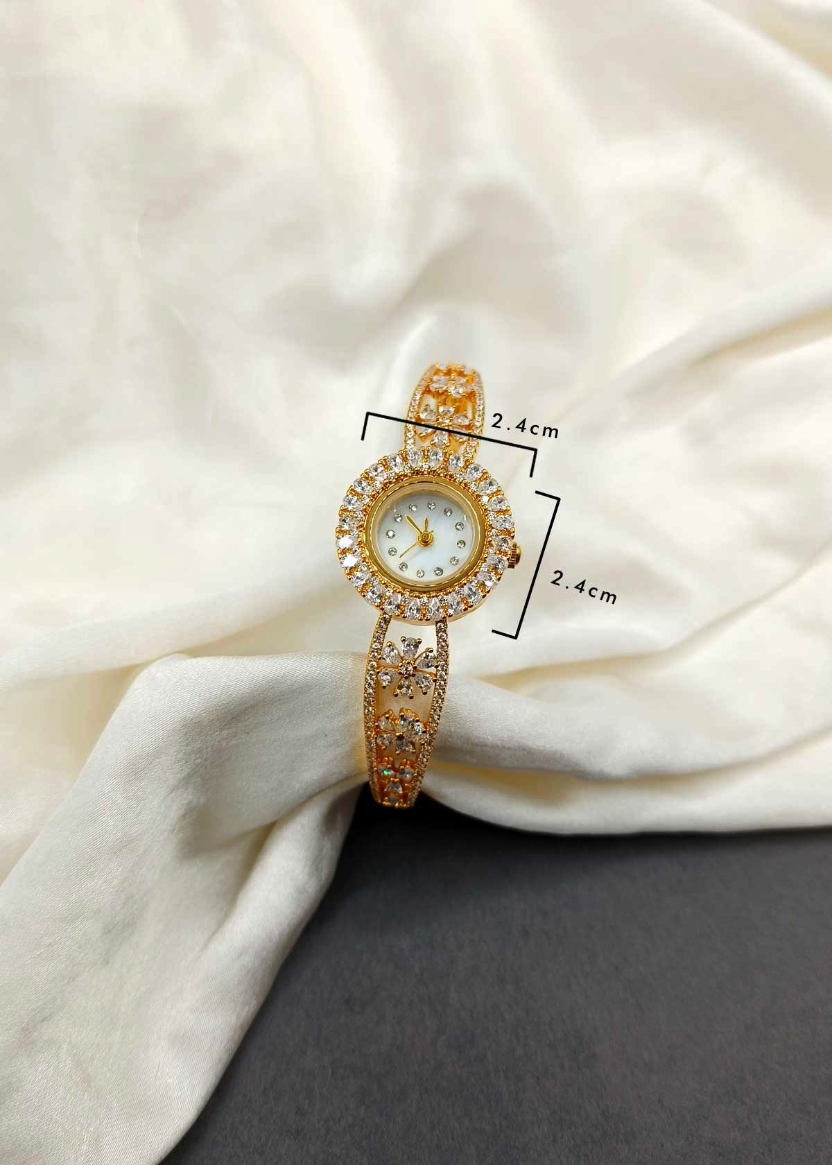 Dazzling Gold Plated Cubic Zircon Cuff Style Women Watch