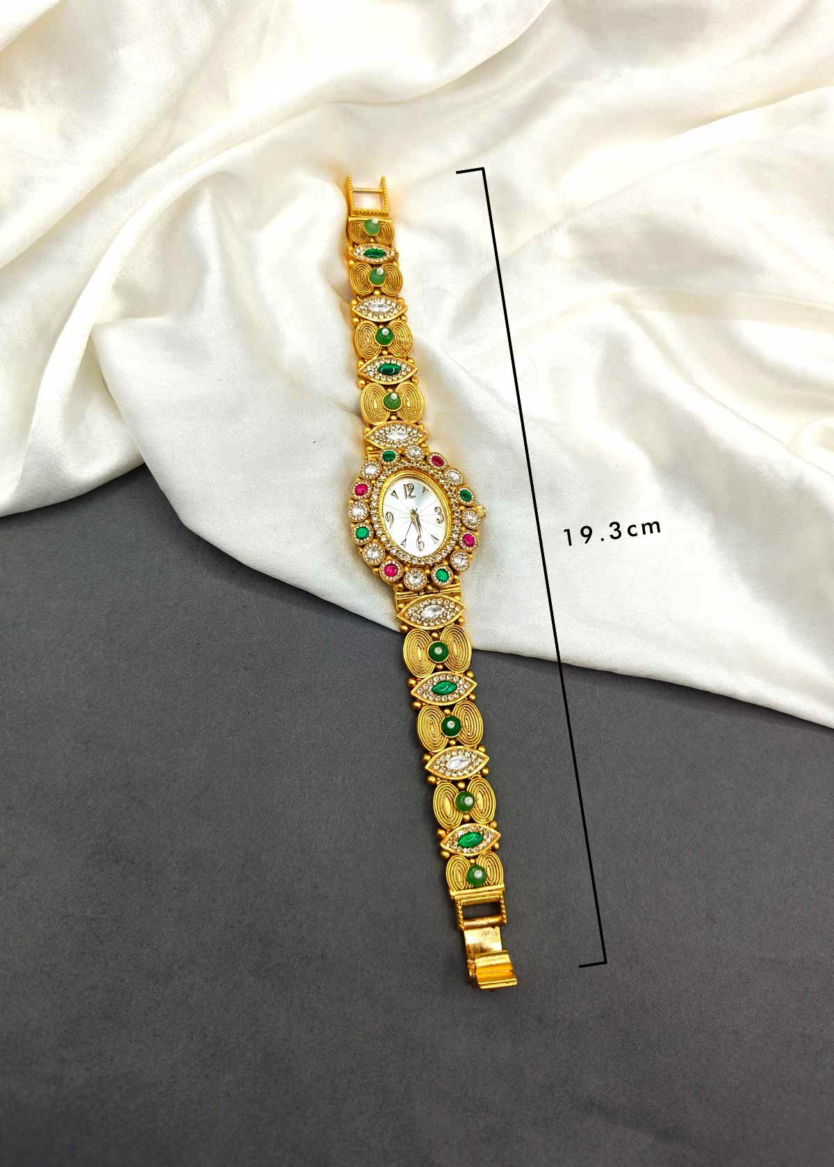 Antique Gold Plated Kundan And Cubic Zircon Women Watch
