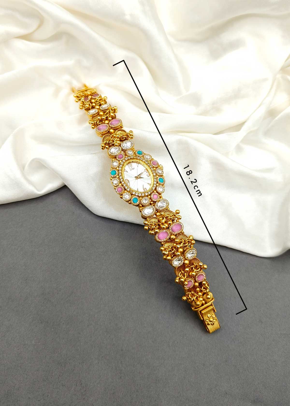 Antique Gold Plated Kundan And Cubic Zircon With Ghungroo Accents Watch For Women