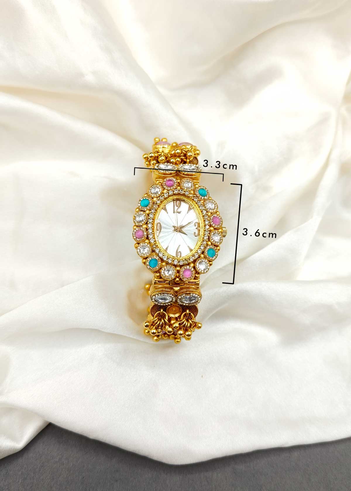 Antique Gold Plated Kundan And Cubic Zircon With Ghungroo Accents Watch For Women