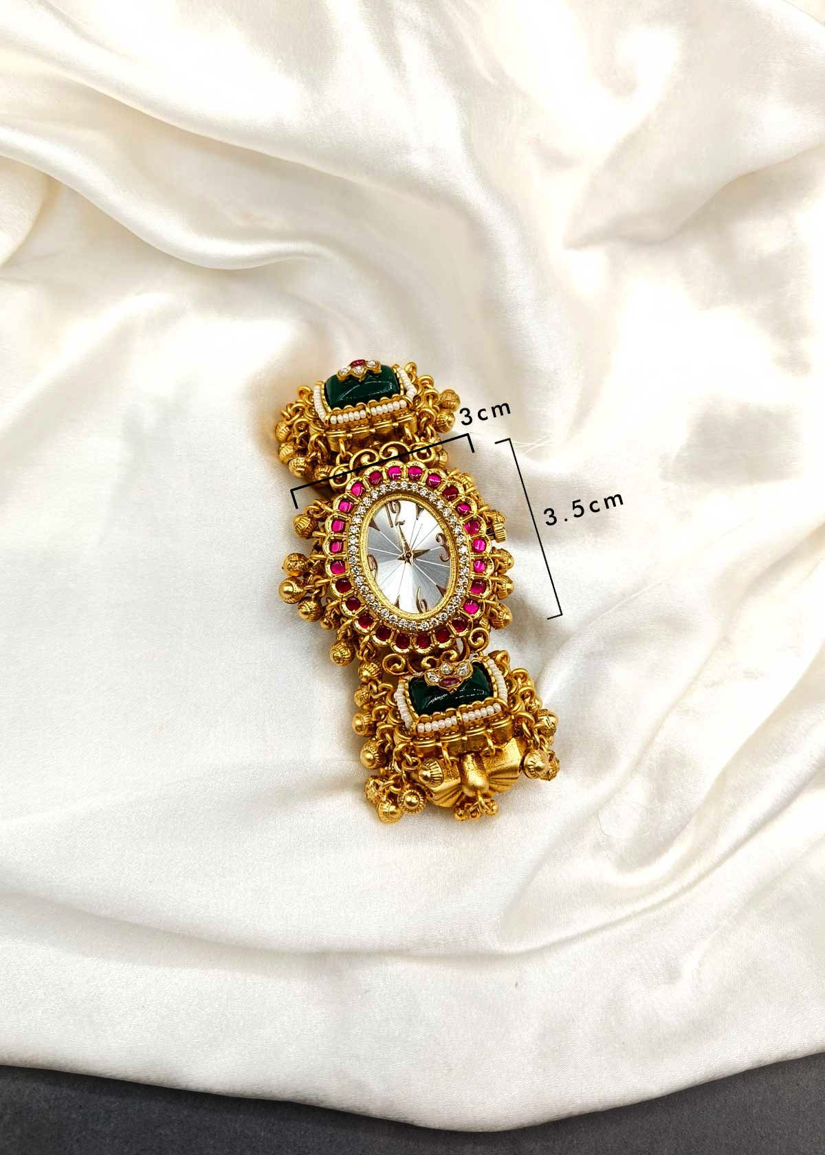 Antique Gold Plated Cubic Zircon Women Watch With Ghungroo