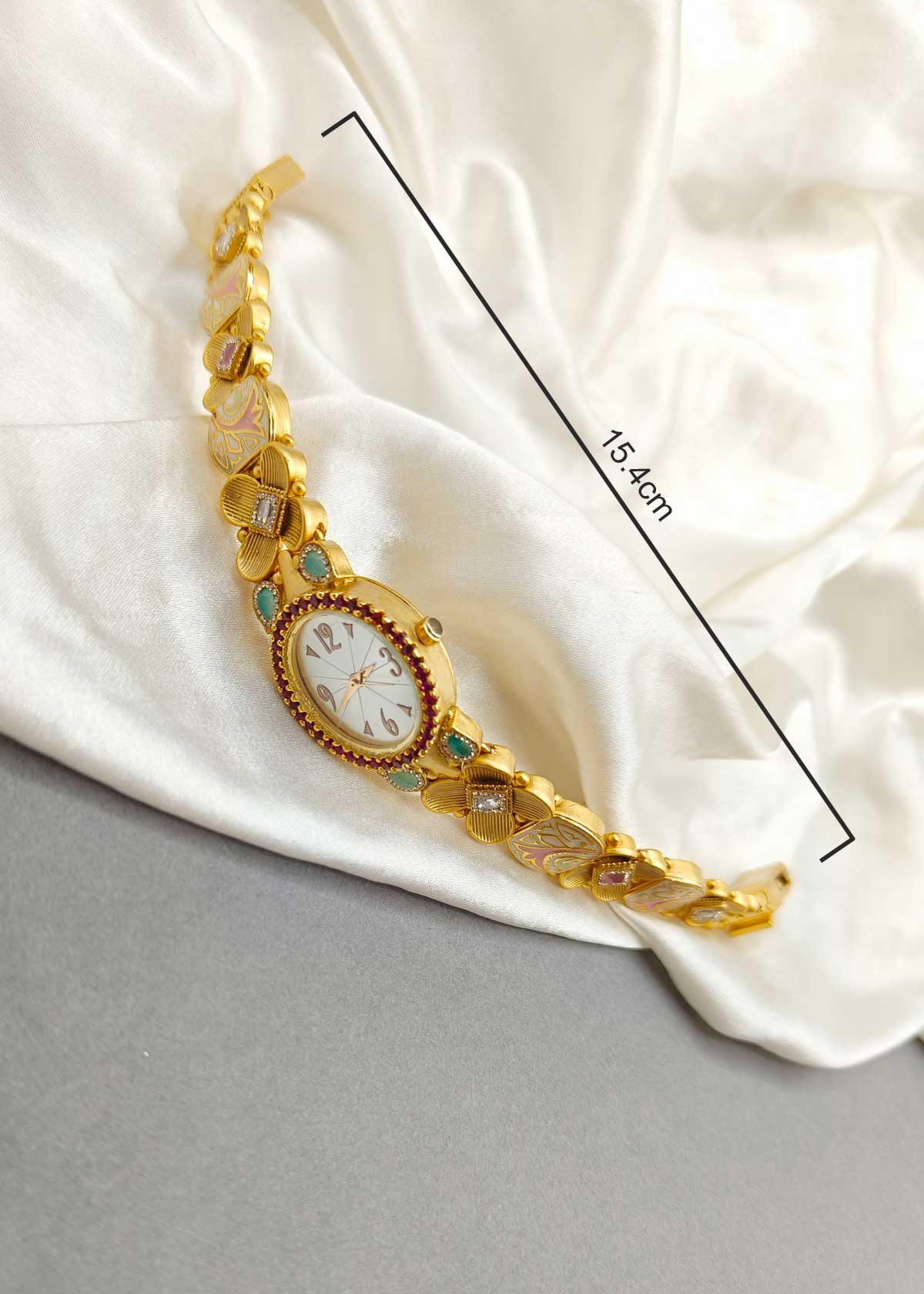 Antique Gold Plated Floral Minakari Cubic Zircon Women Watch