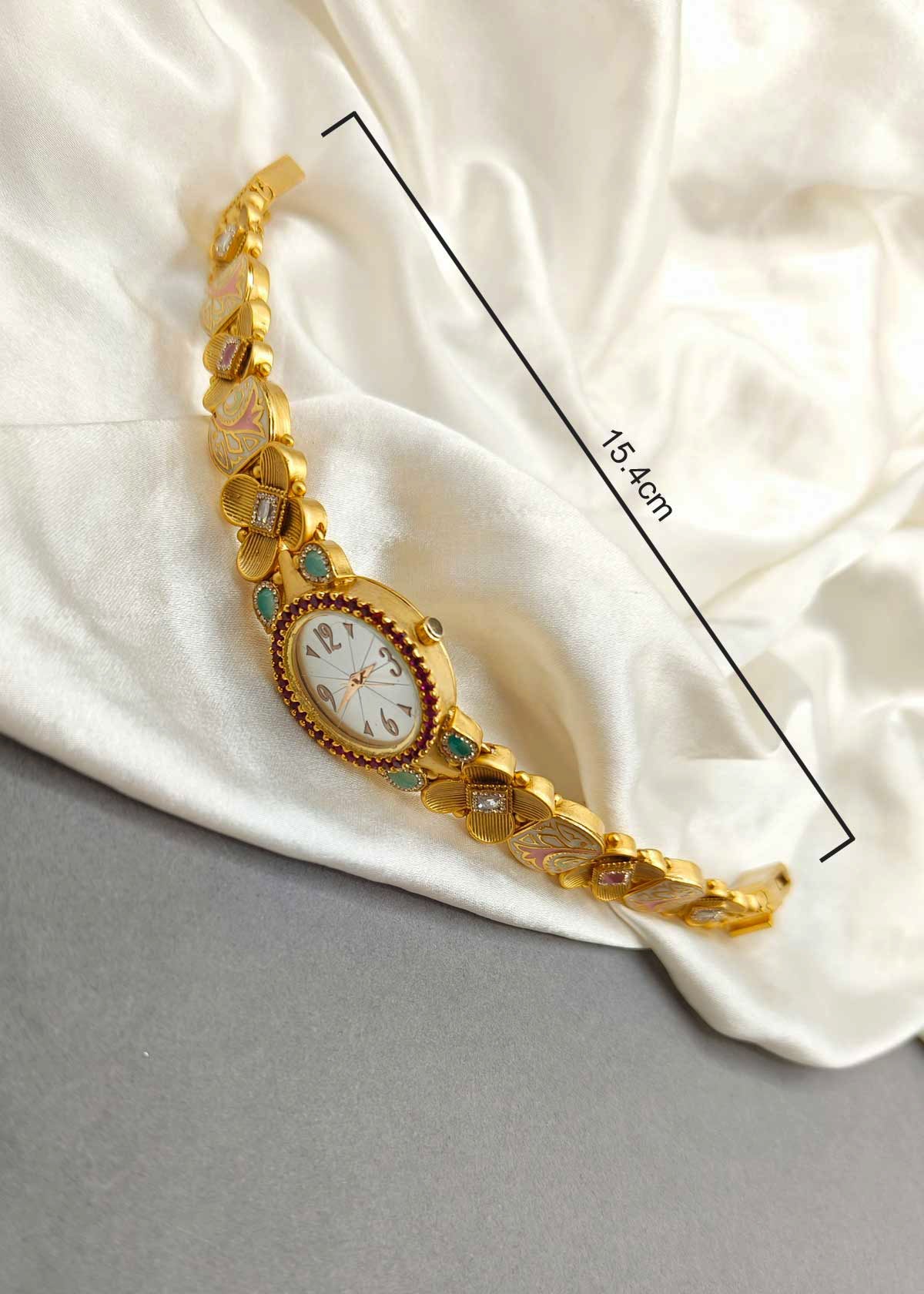 Antique Gold Plated Floral Minakari Cubic Zircon Women Watch