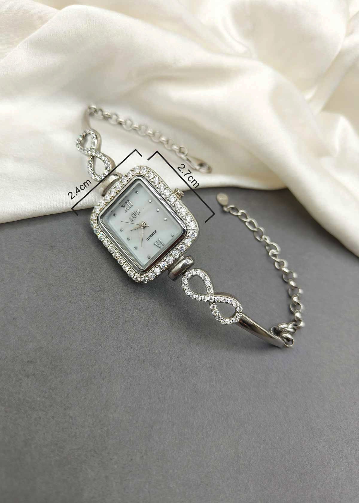 92.5 Sterling Silver Cubic Zircon Infinity Adjustable Women Watch