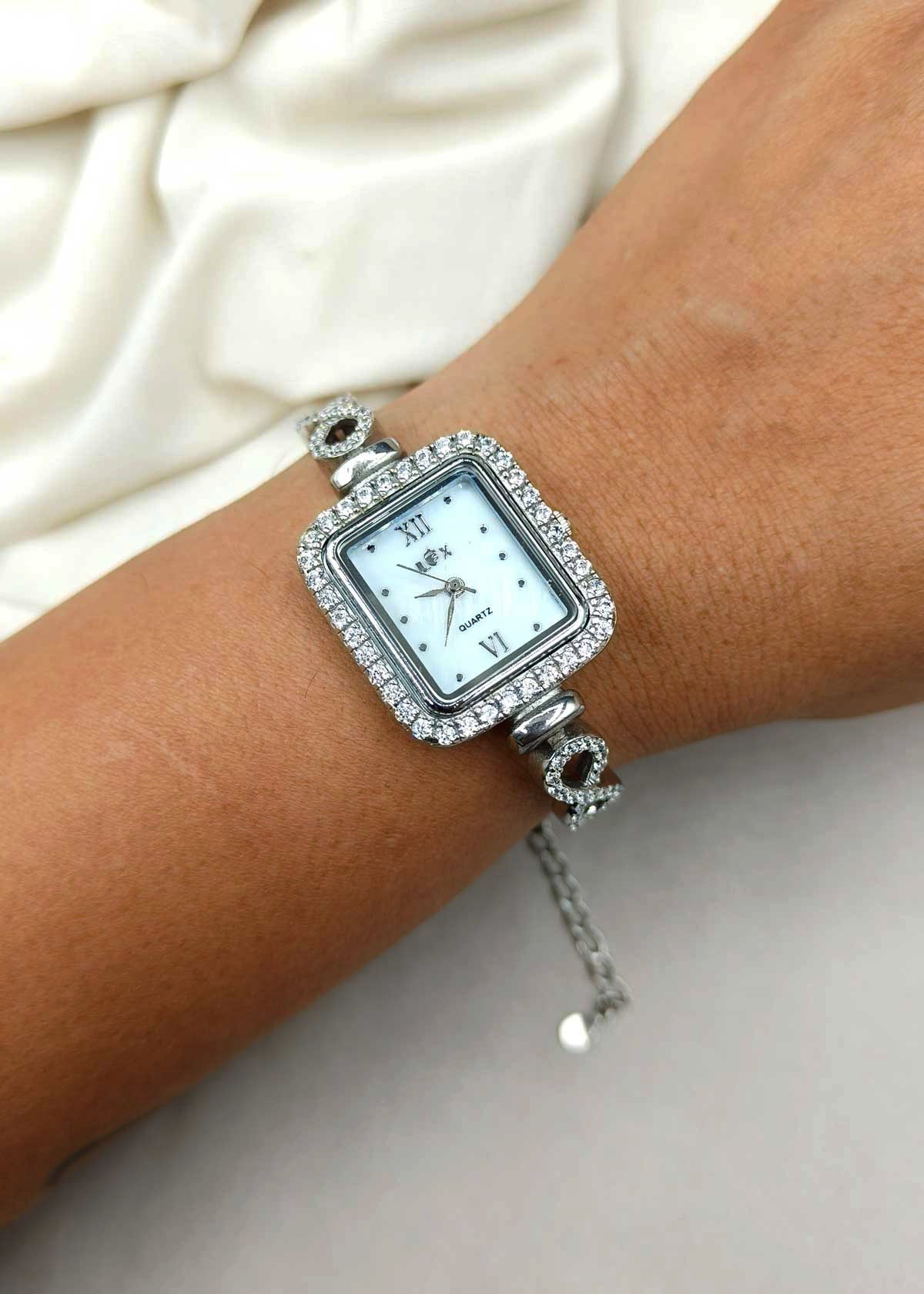 92.5 Sterling Silver Cubic Zircon Infinity Adjustable Women Watch