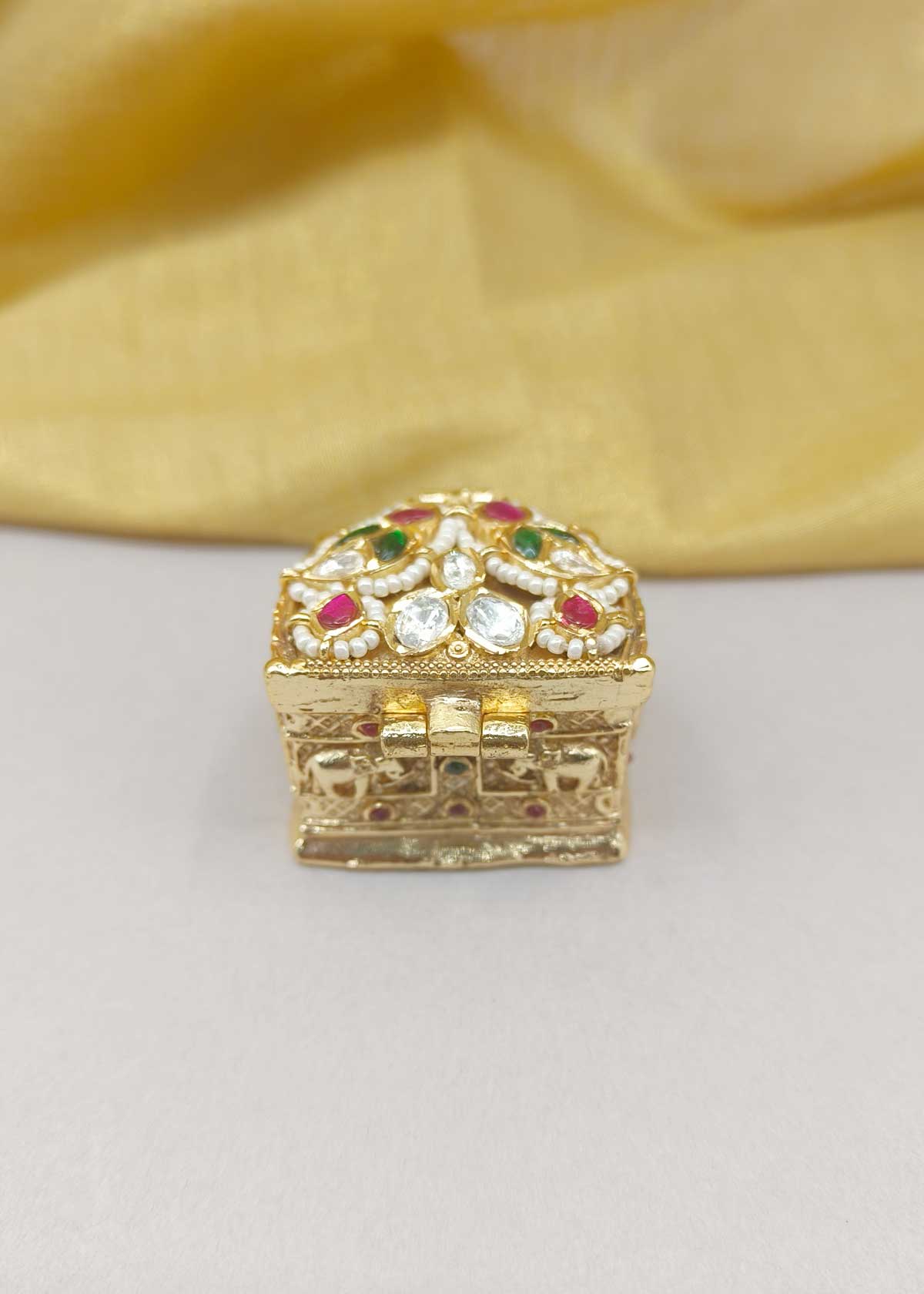 Antique Gold Plated Traditional Kumkum Box / Sindoor Box