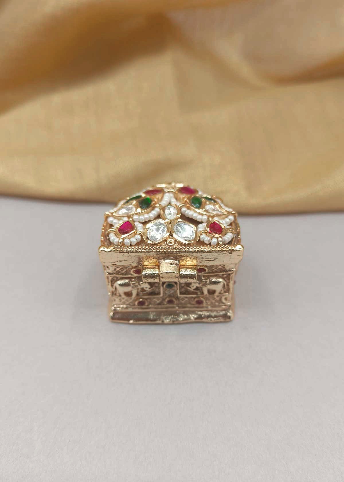 Antique Gold Plated Traditional Kumkum Box / Sindoor Box