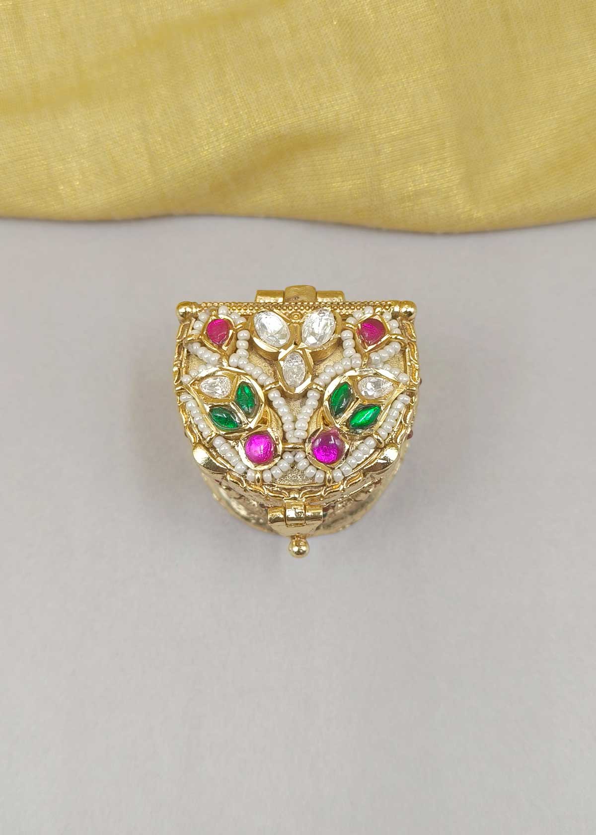 Antique Gold Plated Traditional Kumkum Box / Sindoor Box