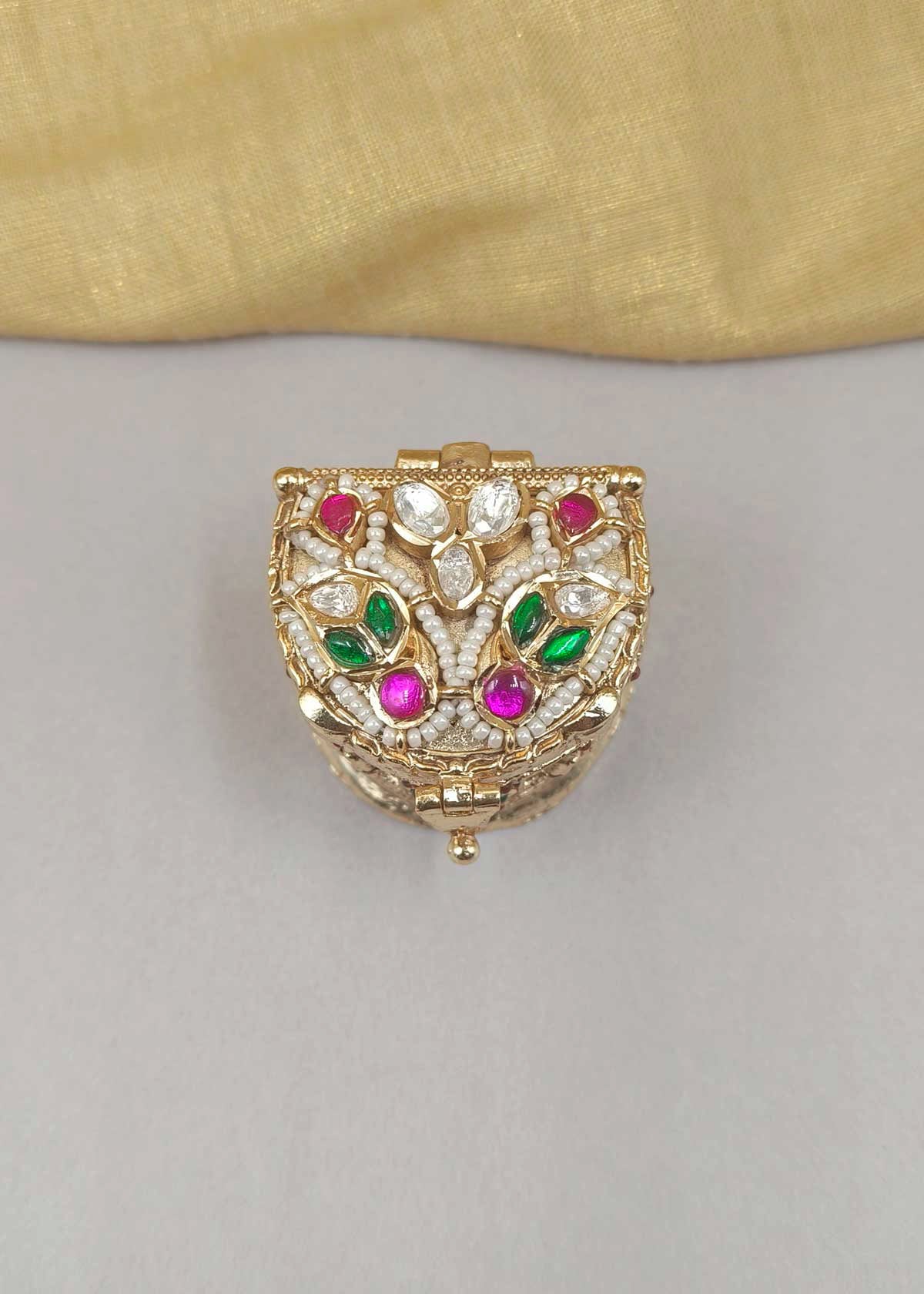 Antique Gold Plated Traditional Kumkum Box / Sindoor Box