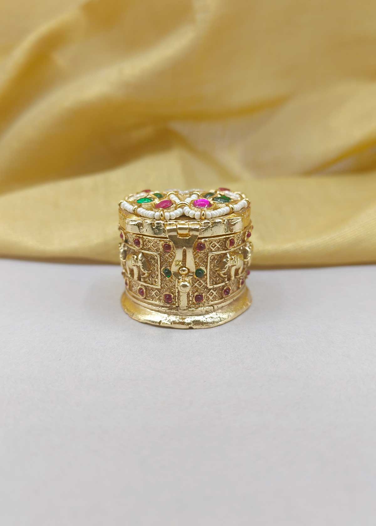 Antique Gold Plated Traditional Kumkum Box / Sindoor Box