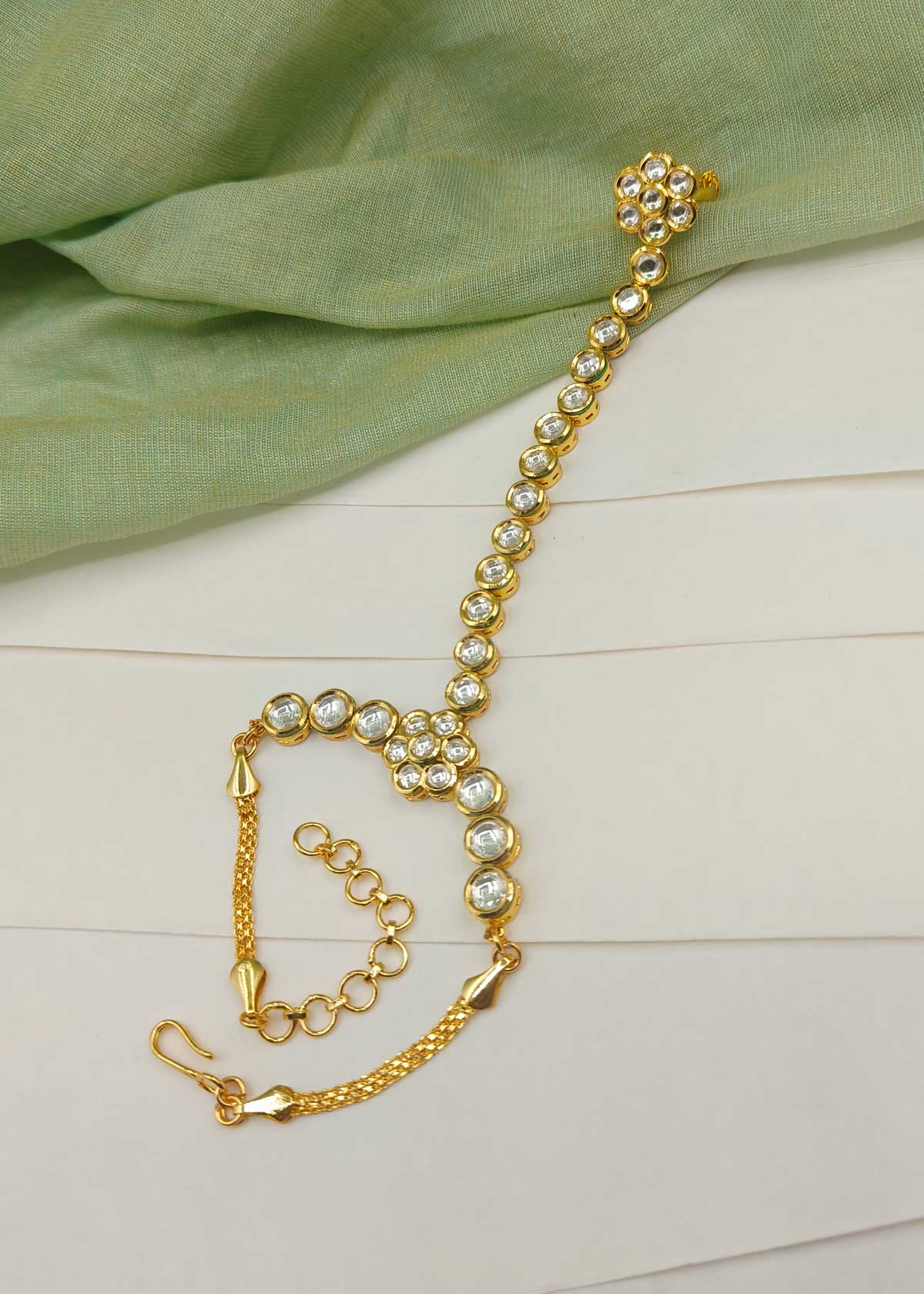 Traditional Gold Plated Kundan Adjustable Hath Pan (Single)