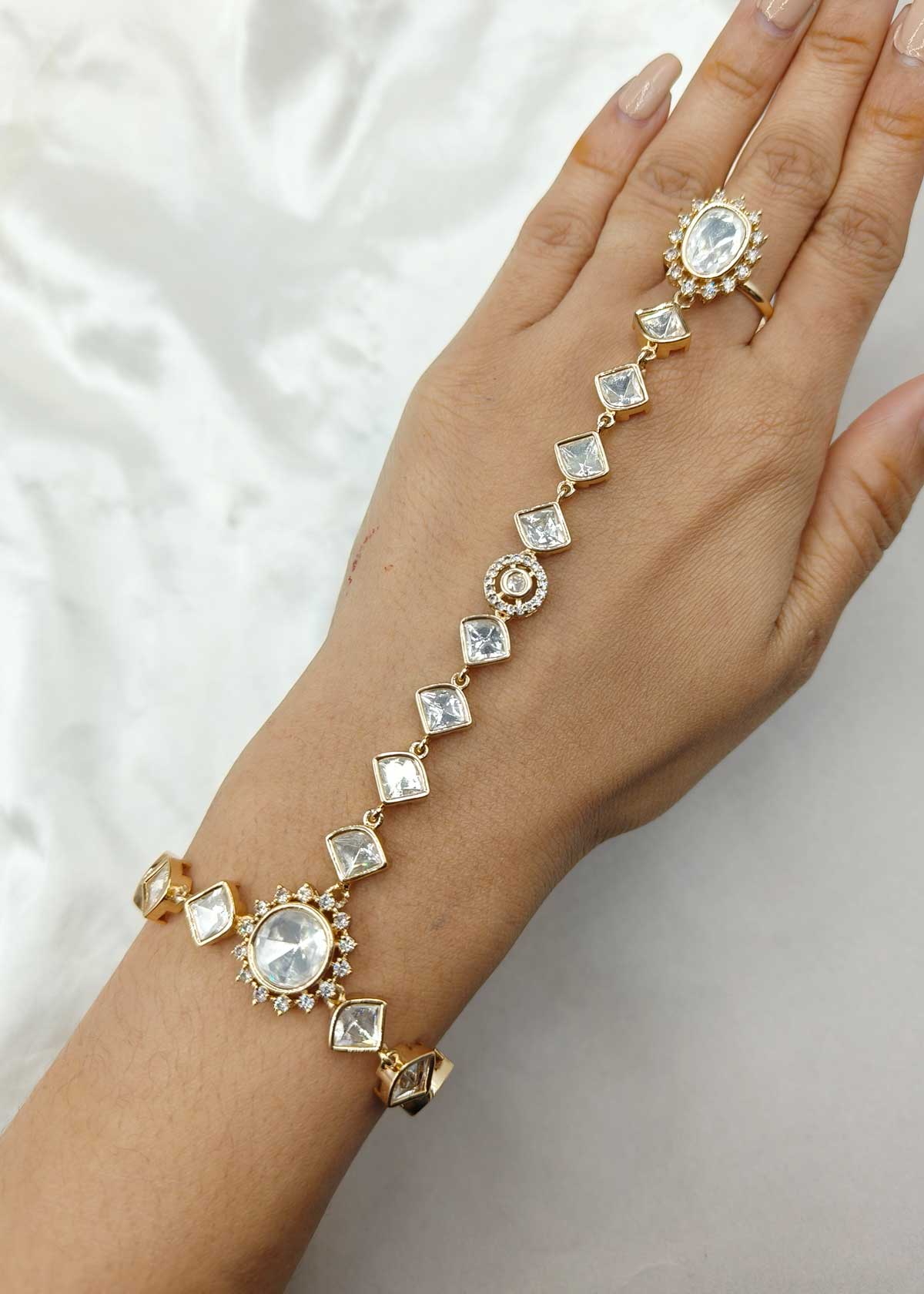 Traditional Cubic Zircon Kundan Adjustable Hath Pan