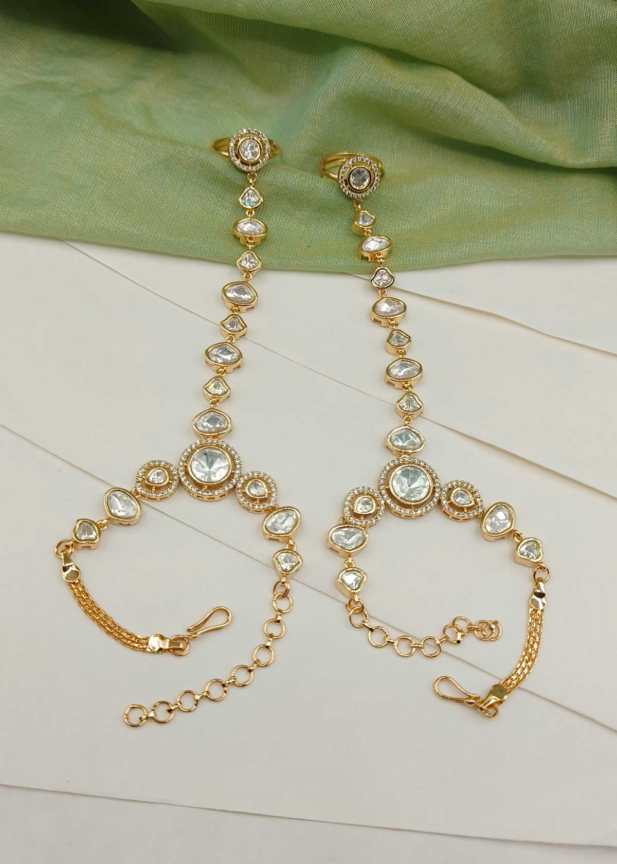 Traditional Cubic Zircon And Kundan Adjustable Hath Pan