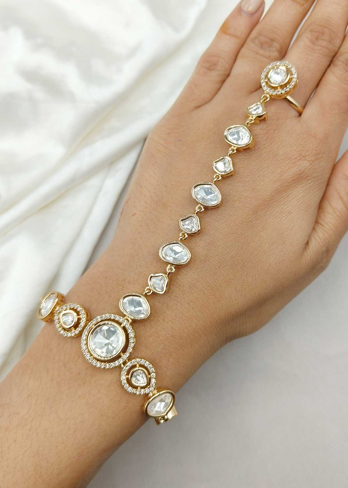 Traditional Cubic Zircon And Kundan Adjustable Hath Pan