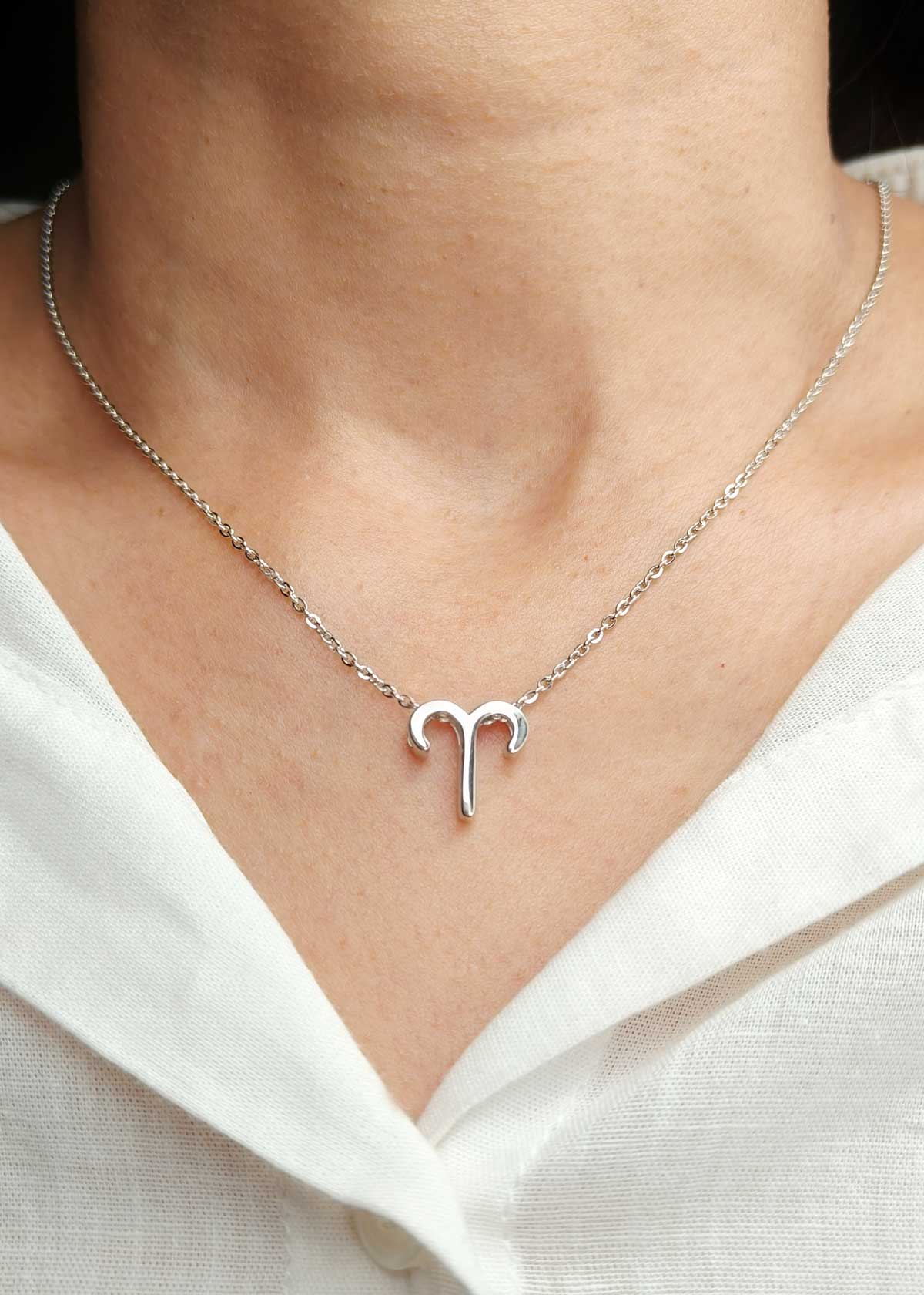 92.5 Sterling Silver Aries Zodiac Symbol Pendant + Chain