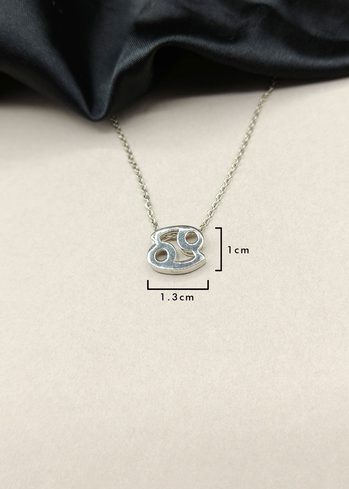 92.5 Sterling Silver Cancer Zodiac Symbol Pendant + Chain