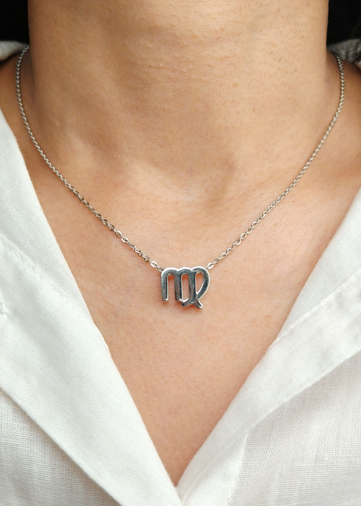 92.5 Sterling Silver Virgo Zodiac Symbol Pendant + Chain