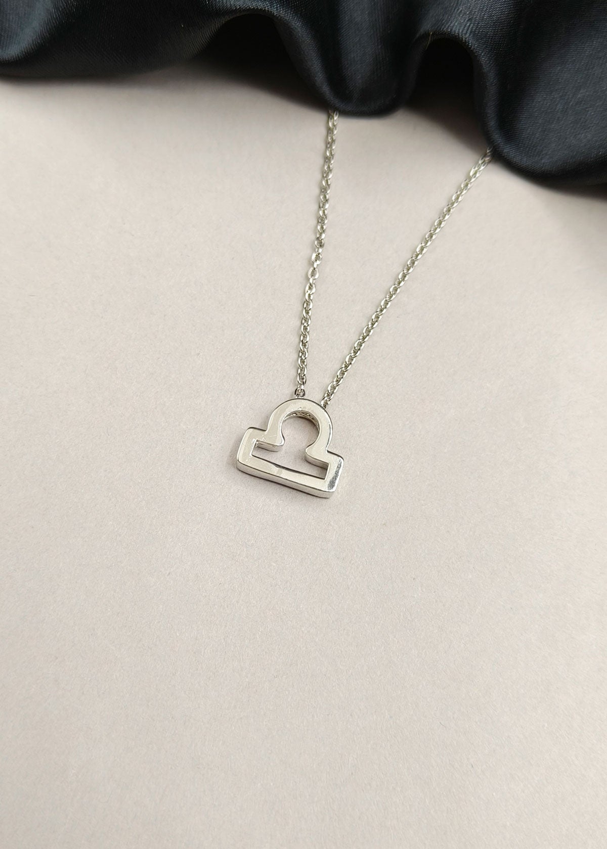 92.5 Sterling Silver Libra Zodiac Symbol Pendant + Chain