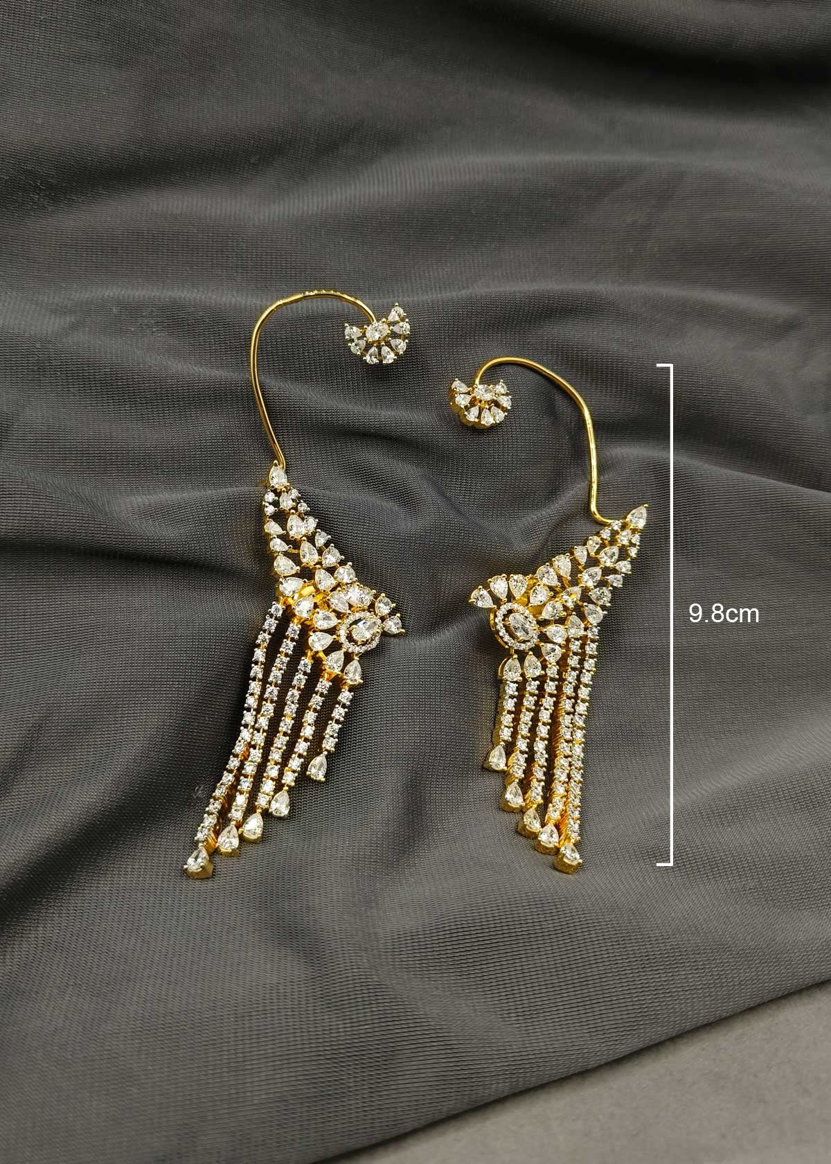 Cubic Zircon Gold Silver Plated Tassel Drop Ear Cuff For Women