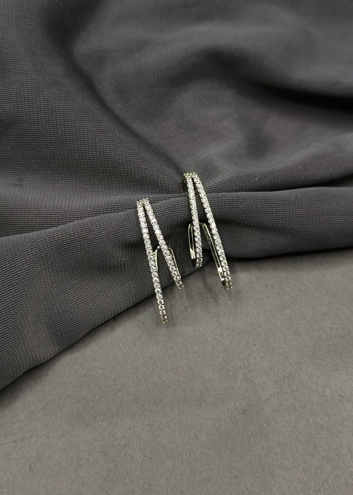 Double Line Silver Plated Cubic Zircon Ear Cuff For Women