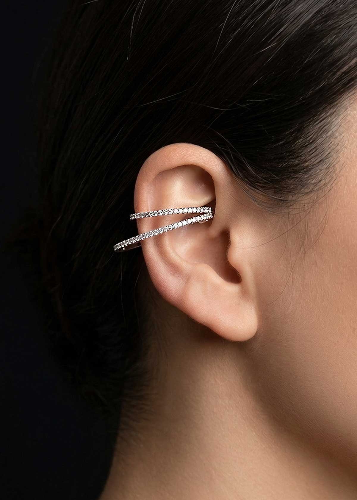 Double Line Silver Plated Cubic Zircon Ear Cuff For Women