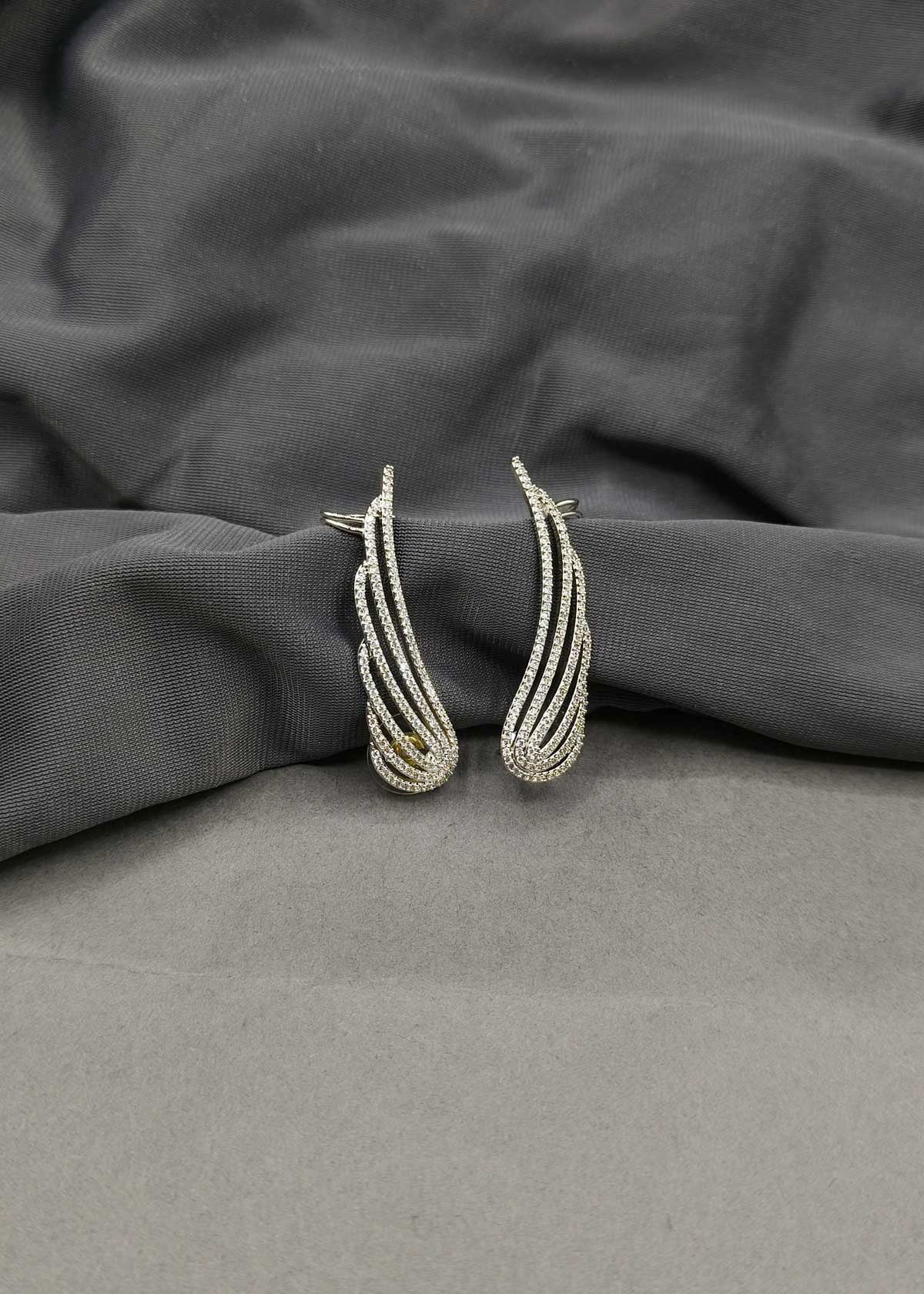 Wing Inspired Silver Plated Cubic Zircon Ear Cuff For Women