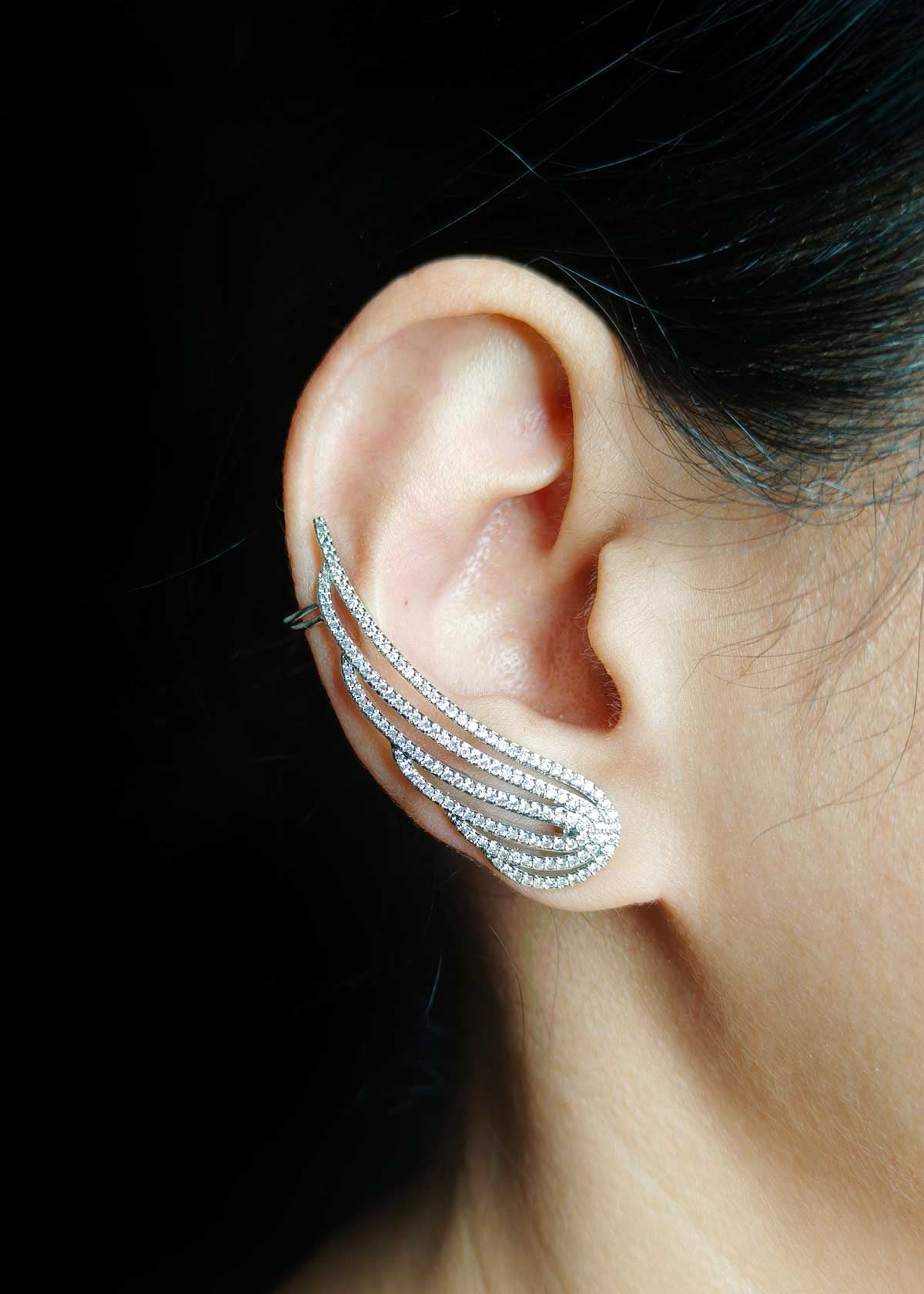 Wing Inspired Silver Plated Cubic Zircon Ear Cuff For Women